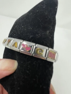 Friendship Italian Modular Charm Bracelet Enamel Heart Letters P A G SS - Image 1 of 4