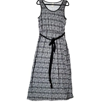 Maxi Vestido Faded Glory Talla L Sin Mangas Tejido Corbata Cinturón Cintura Negro Blanco Foto 1 de 4