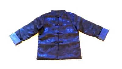 Jaqueta estilo chinês masculina tecido de seda com design de dragão azul - Imagem 1 de 3