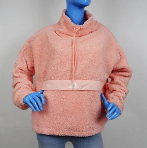Adidas Pink Sherpa Teddy Boucle Pullover Sweater Jacket Womens M 8 10 Oversized - Picture 1 of 5