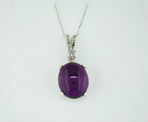 12 x 10 mm Oval Amethyst w/ White Topaz Accent Sterling Silver Pendant Necklace - Picture 1 of 3
