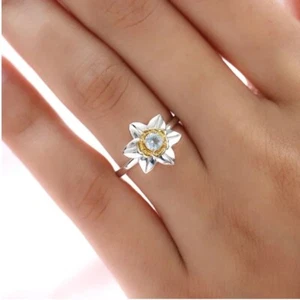 Aquamarine Ring in Platinum and Yellow Gold Over Sterling Silver Floral Design - Picture 1 of 11