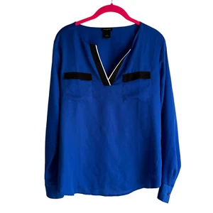 ANN TAYLOR royalblaue Langarm Damen V-Ausschnitt Karriere Bluse, S - Bild 1 von 4