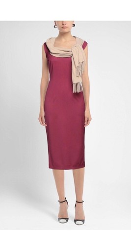 DSQUARED2 Dsquared 2 Abito Vino Rosso Sabbia Sciarpa Lana Morbida Attaccata Tg 40