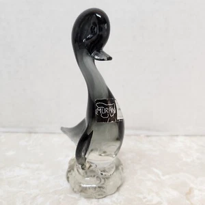Vintage Murano Glas Ente grau schwarz Muran G Campanella Cristalleria Figur 5" - Bild 1 von 13