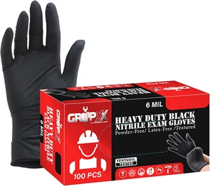100/Box/Black Heavy Duty Nitrile Glove, Raised Diamond Texture, 6 mil Latex Free - Picture 1 of 9