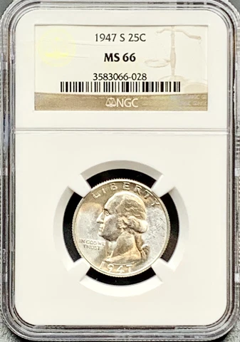 1947 NGC MS66 SILVER WASHINGTON QUARTER DOLLAR 25C  BLAST WHITE Certified Cover