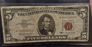 1963 $5 United States Note Red Seal Currency. Last year of production!  - Picture 1 of 2
