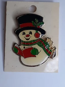 Broche prendedor vintage esmaltado muñeco de nieve - Imagen 1 de 3