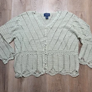 Willow Ridge Crochetted Boho Floral Cardigan Green 1X - Picture 1 of 7