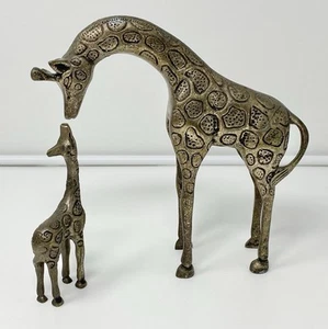 Vintage Solid Brass Giraffe Mother & Baby Kissing Figurines Mid-Century Modern - Bild 1 von 17
