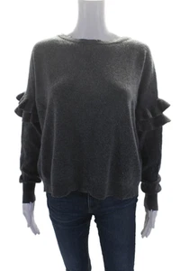 Current/Elliott Womens Wool Round Neck Ruffle Long Sleeve Sweater Gray Size 1 - Picture 1 of 6