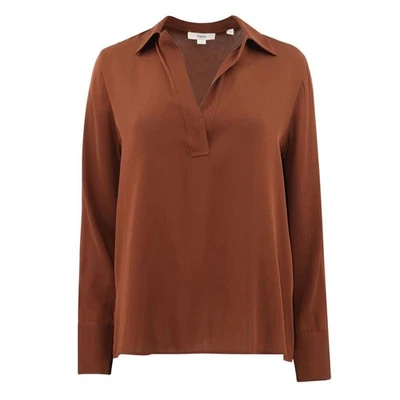 Blusa polo manga larga Vince L para mujer palo de rosa profundo seda cuello extendido $395 Foto 1 de 4