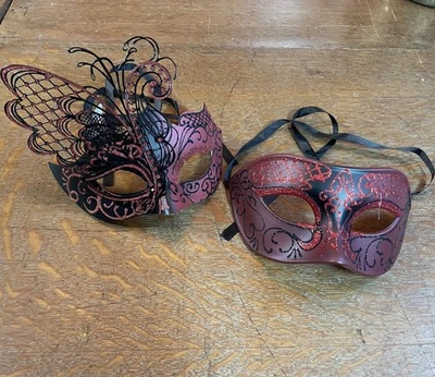 Black/red Masquerade Ball Mask Couple’s, Prom Dance Birthday Party Wear or Deco - Image 1 of 4