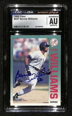 Tarjeta Fleer 1992 firmada/automática Bernie Williams #247 Yankees CGC/JSA 200531 Foto 1 de 2