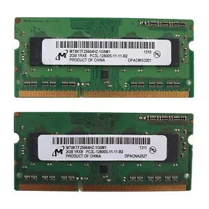 4gb Micron Laptop Memory 2x2GB 1600MHz 204pin 1.5v 1Rx8 PC3-12800S-11-11-B2 RAM - Picture 1 of 10