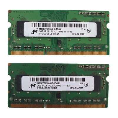 4gb Micron Laptop Memory 2x2GB 1600MHz 204pin 1.5v 1Rx8 PC3-12800S-11-11-B2 RAM - Image 1 of 4