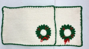 Lot de 2 tapis de décoration crochet blanc pays houx de Noël faits main - Photo 1 sur 7