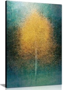Malerischer gelber Baum im Herbst gerahmter Leinwanddruck Wandbild Wohndeko - Bild 1 von 6