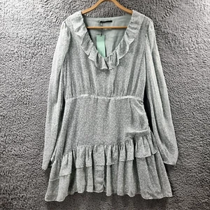 New Tokito Petite Womens Dress Size 14 Green Whiite Floral Long Sleeve Ruffles - Picture 1 of 16