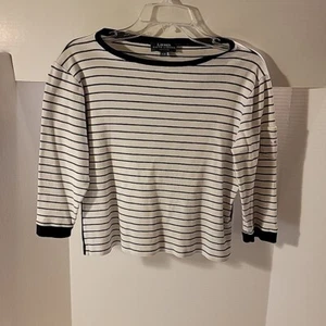 Top donna Lauren Ralph Lauren PM nero/bianco a righe collo barca - Foto 1 di 7