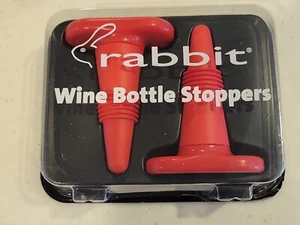 RABBIT Wine and Beverage Bottle Stoppers red Set of Two - NEW - Picture 1 of 3