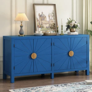 Ash Veneer Cabinet with Radiating Line Pattern for Living Rooms Study Rooms Blue - Picture 1 of 17