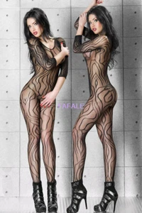 Sexy Mujer Mangas Largas Encaje Red Body Estampado Floral Body Disfraz - Imagen 1 de 1