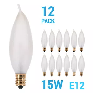 12 Pack 15 CFF Chandelier Frosted Flame Tip Bulb 120V 15W CA8 Candelabra E12 - Picture 1 of 4