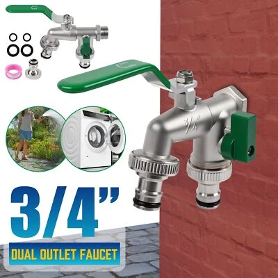 Doppel Wasserhahn Garten 1/2 & 3/4 Zoll Anschluss Kugelhahn Messing Auslaufhahn - Bild 1 von 4