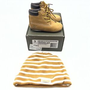 TIMBERLAND INFANT CRIB BOOTIES WITH HAT TB09589R WHEAT SIZE 3
