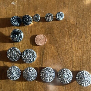 Czech antique Victorian black glass button Lot Of 13 - Picture 1 of 9