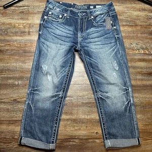 Miss Me Jeans Damen 27 blau Signature Boyfriend Capri Dot dünner Denim - Bild 1 von 7