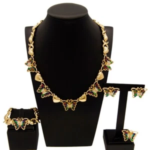 HUGS &KISSES Butterfly set Necklace Bracelet Earrings Ring 18k Layered Real Gold - Picture 1 of 4