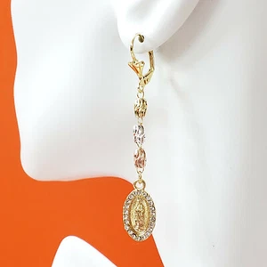 Pendientes de Nuestra Señora de Guadalupe. Chapado en oro. Aretes Virgen Guadalupe. 3 Color. - Imagen 1 de 5