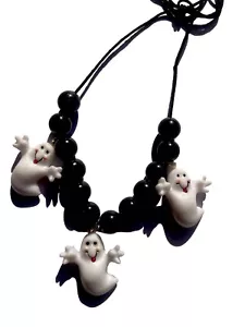 Vintage 1990S Halloween Ghost Necklace Plastic Charms & Beads Retro - Picture 1 of 3