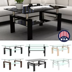 Modern Simple Rectangle Tmepered Glass Coffee Table Metal Legs for Living Room - Picture 1 of 46