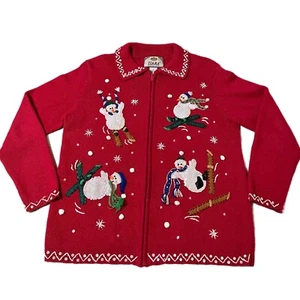 Tiara International Damen Pullover rot Gr. Small Schneemänner Strick Ugly Christmas - Bild 1 von 21
