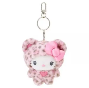 Sanrio Hello Kitty ROSA Guepardo Leopardo Estampado Mascota Felpa Llavero Bolso Soporte - Imagen 1 de 3