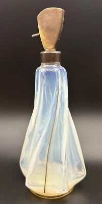 Vintage French Opaline Perfume Atomizer Bottle Art Deco Gold Accents  - Image 1 of 4