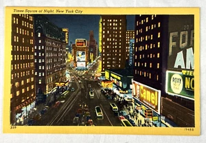 TIMES SQUARE AT NIGHT, NEW YORK CITY, ALFRED MAINZER, Postcard #320 - Picture 1 of 2