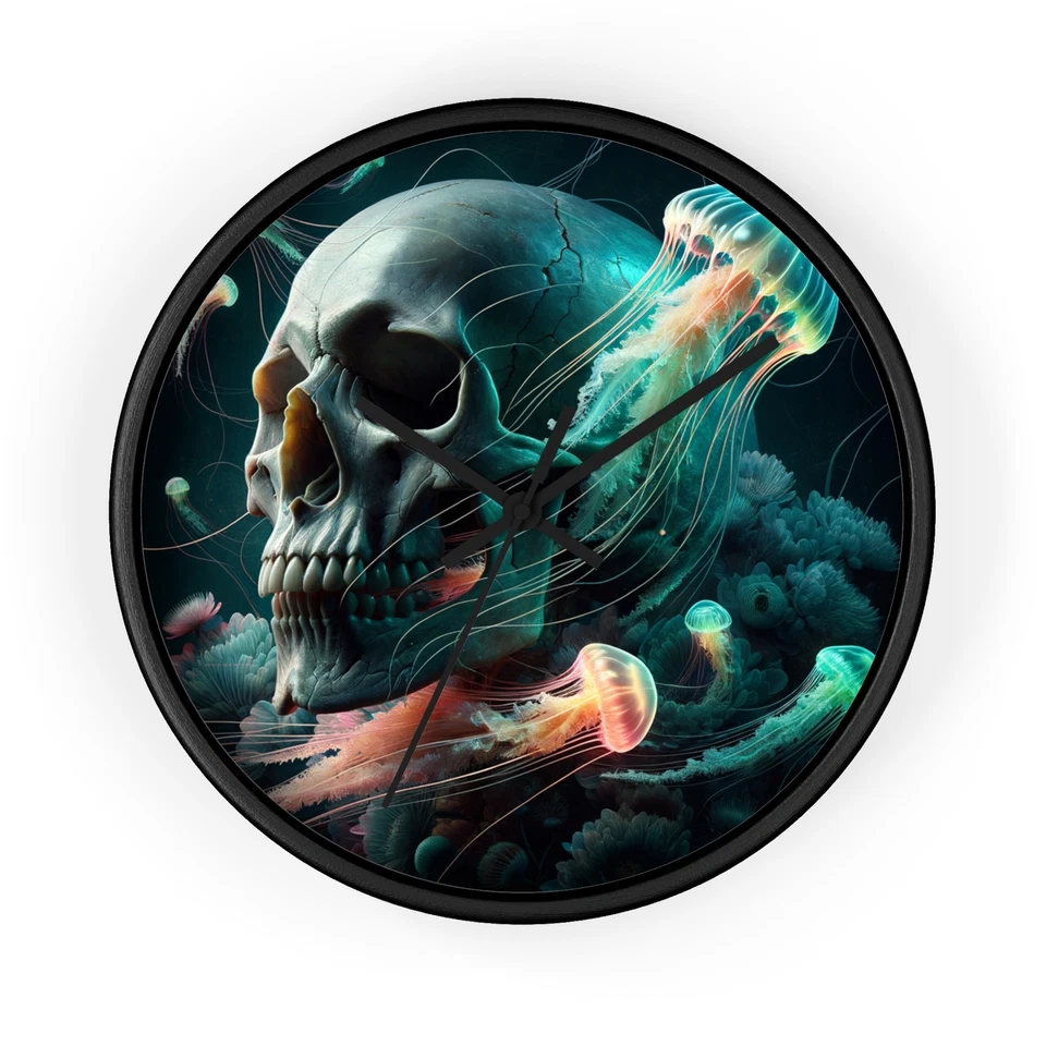 Home Decor Wall Clock Horror Skull Jellyfish Art Neon Elegance - Image 1 of 1