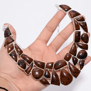 Mahogany Obsidian Gemstone Fashion Jewelry 925 Silver Necklace 18" ARN-748 - Picture 1 of 4