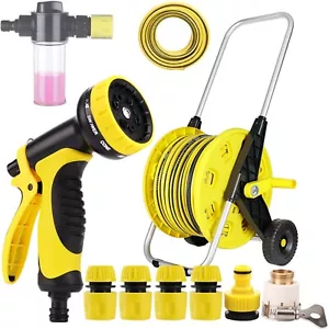 XCJump 30+2M Hose Reel, Water Hose Reel with Nozzle, Retractable Garden Hose Ree - Picture 1 of 8
