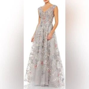Mac Duggal Floral Embroidered V Neck Tulle Ballgown Illusion Cap Sleeve 20263 - Picture 1 of 16
