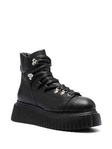 $500 AGL Iggy Lace-up Fastening Boots BLACK LEATHER PLATFORM HI-TOP 37.5 (MF12) - Picture 1 of 8
