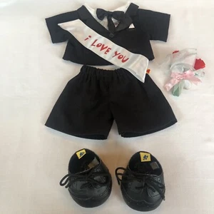 Costruisci un orso smoking vestito amante ragazzo 6 pezzi fascia scarpe smoking raso rosso rose bouquet! - Foto 1 di 10