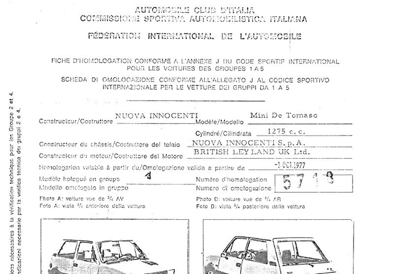 INNOCENTI MINI DE TOMASO FICHE HOMOLOGATION IN PDF FILE FORMAT (0247) - Immagine 1 di 1