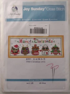 Kit de punto de cruz Búhos de Navidad NUEVO Joy Sunday #5988 - Imagen 1 de 2