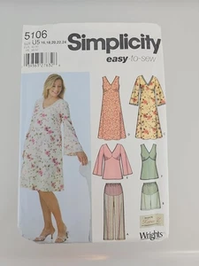 Simplicity ungeschnittenes Schnittmuster #5106 Umstandskleid, Tunika, Hose, Shorts 16-24 - Bild 1 von 2